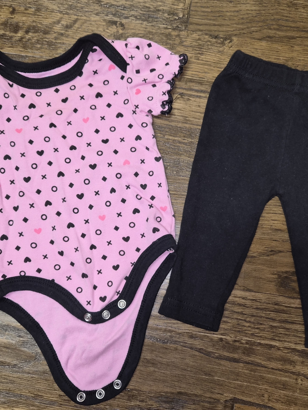 Baby Girl Bon Bebe Pink & Black Onesie & Leggings Set 3-6 months